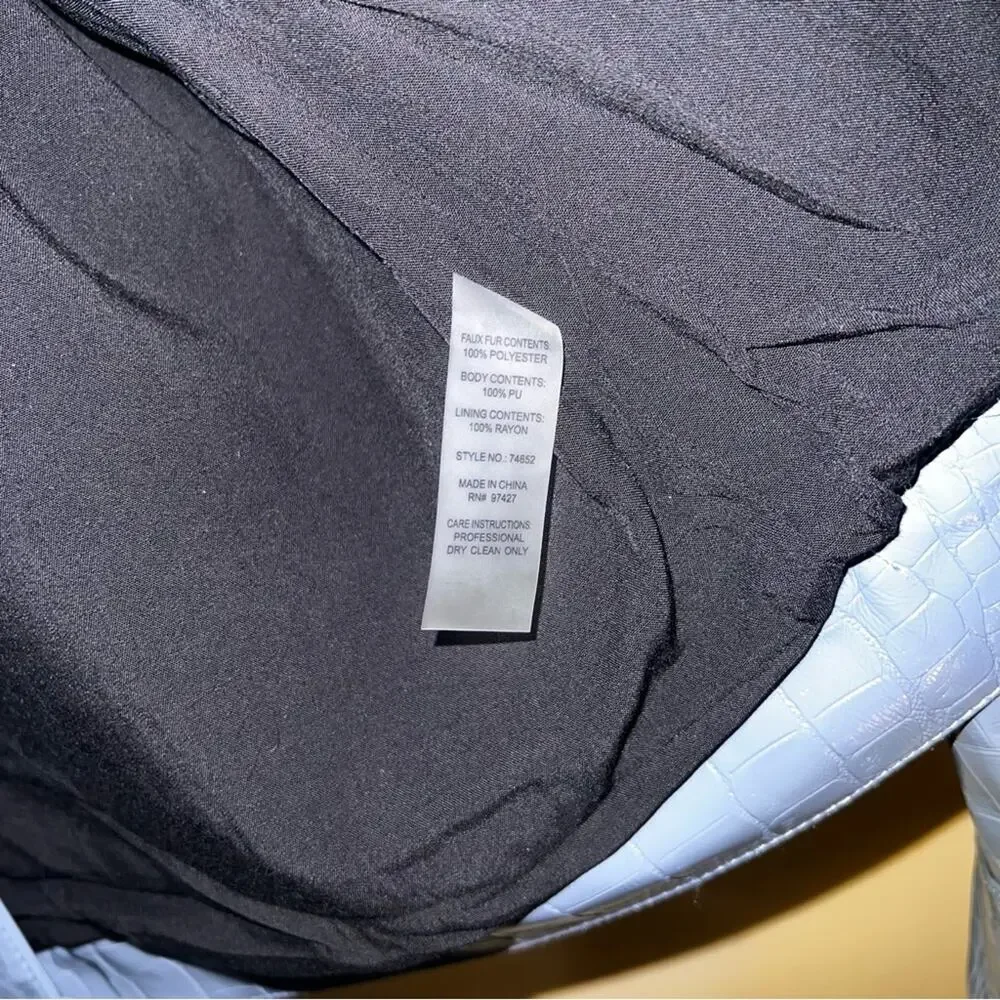 DOLCE CABO Womens Aviator Jacket Medium Blue Patent Leather Bomber Sherpa Y2k S - Picture 7 of 8